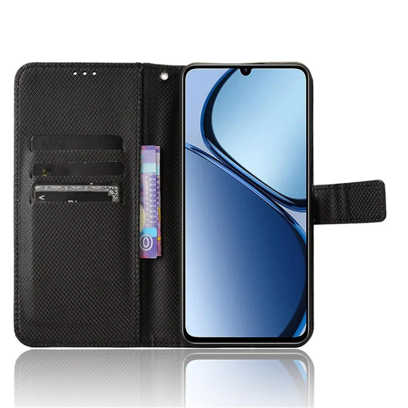 For Realme Note 60x 4G / C63 4G / C61 4G / Narzo N63 4G Case Leather Phone Cover Diamond Texture - Black