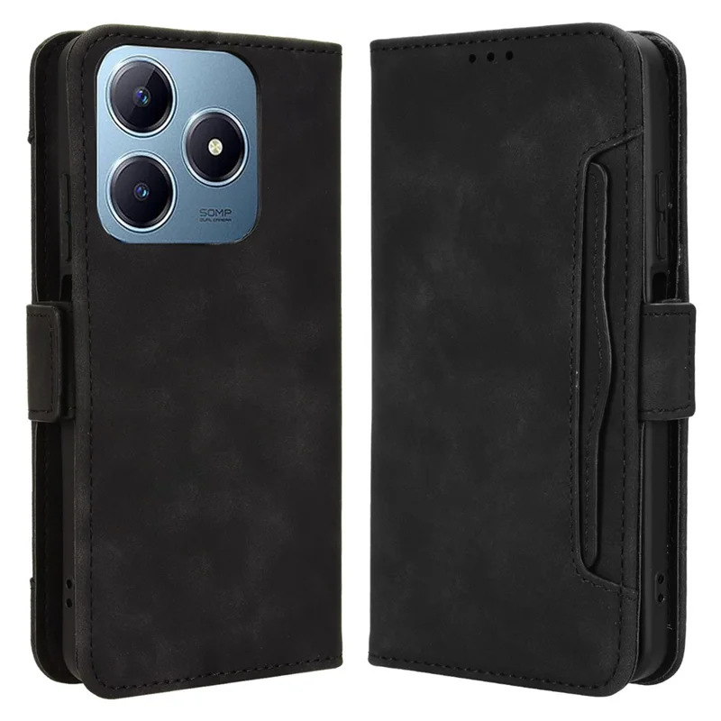 For Realme Note 60x 4G / C63 4G / C61 4G / Narzo N63 4G Case Folio Stand Leather Phone Cover with Multiple Card Slots - Black