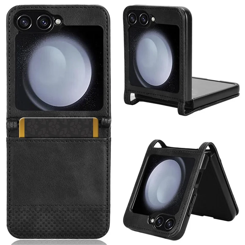 Capa para Samsung Galaxy Z Flip6 5G Retro Texture One-Piece Design PU Leather+PC Phone Case Shell com Slot para Cartão - Preto