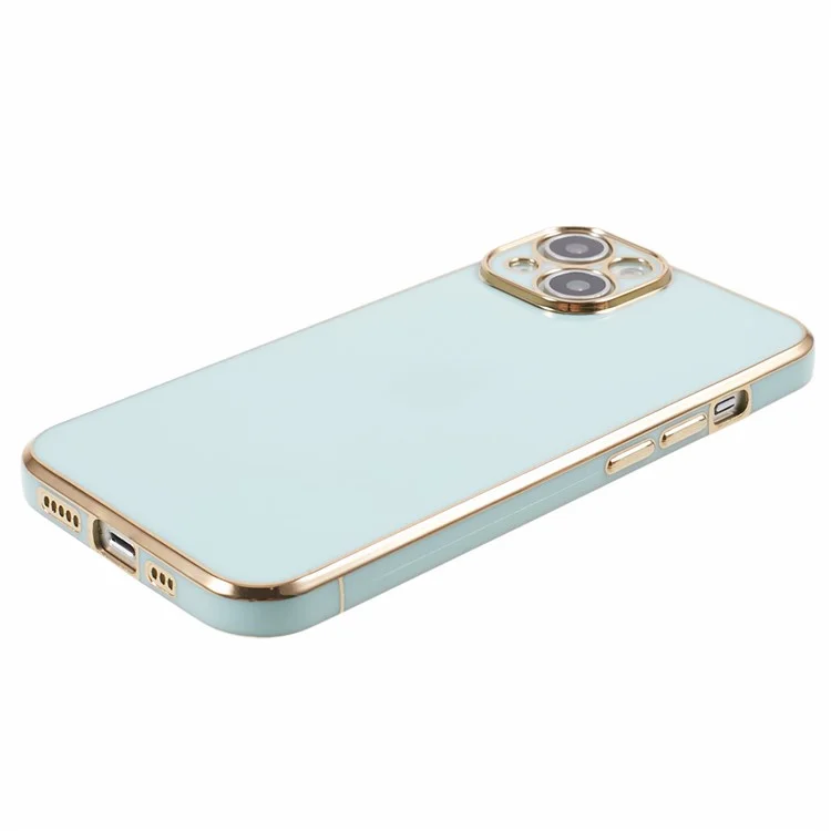 For iPhone 13 Phone Case Glossy 6D Electroplating TPU Protective Cover - Cyan
