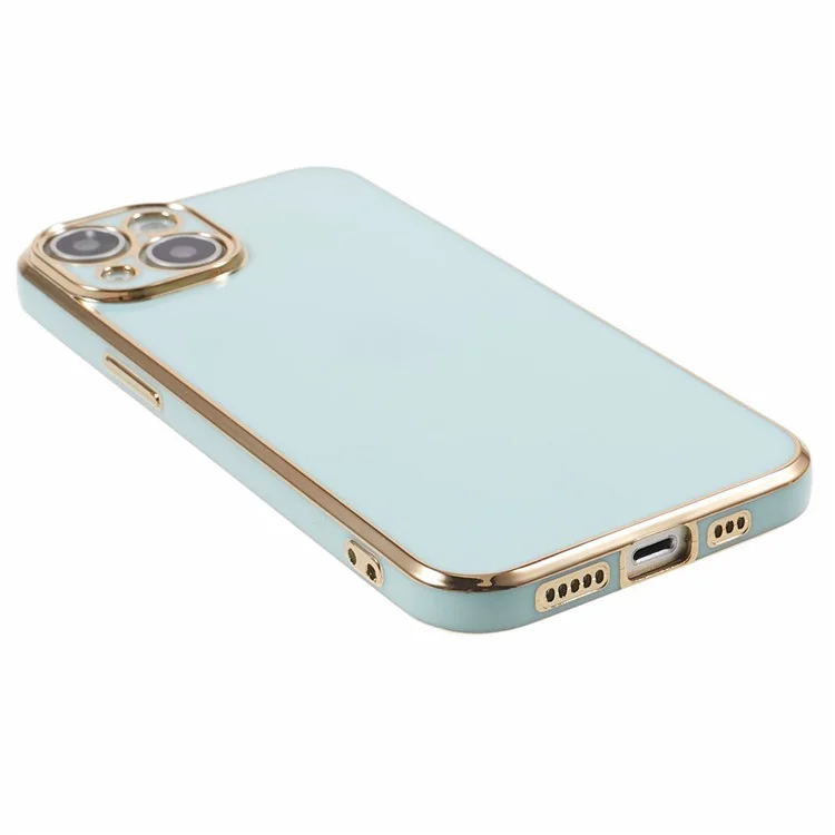 For iPhone 13 Phone Case Glossy 6D Electroplating TPU Protective Cover - Cyan