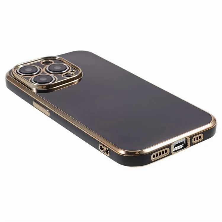 For iPhone 13 Pro Max Case Glossy 6D Electroplating TPU Protective Cover - Black