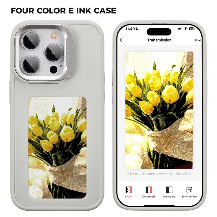 Enkzone Pour Iphone 15 Pro Max E Ink Téléphone Ink Case à 4 Couleurs Affichage Pattum Personnalisé - Gris