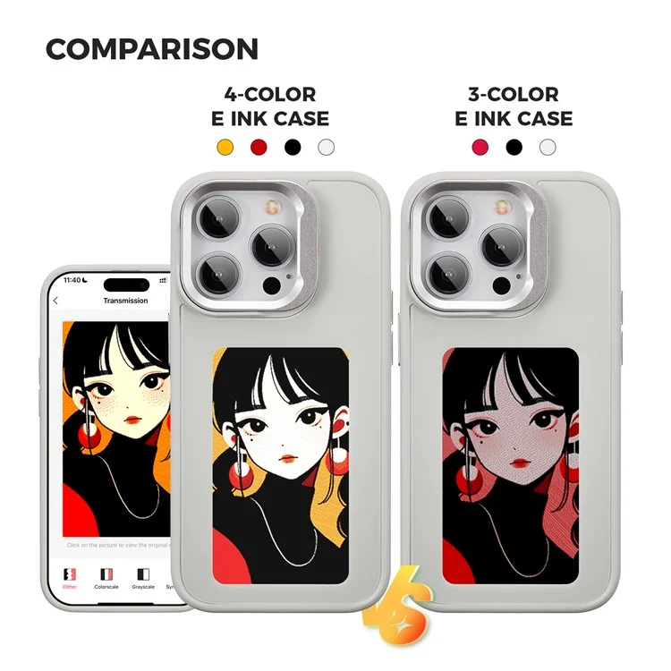 Enkzone Pour Iphone 15 Pro Max E Ink Téléphone Ink Case à 4 Couleurs Affichage Pattum Personnalisé - Gris