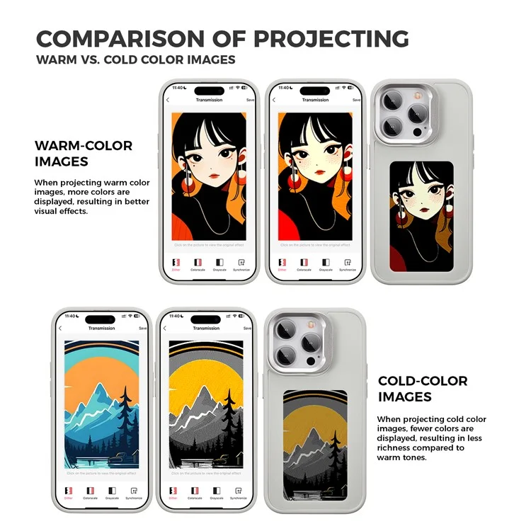 Enkzone Pour Iphone 15 Pro Max E Ink Téléphone Ink Case à 4 Couleurs Affichage Pattum Personnalisé - Gris