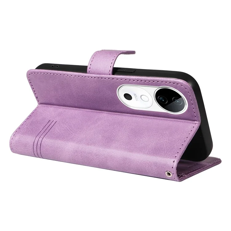 Para vivo S19 5G / V40 5G Case Lines Imprint PU Leather Wallet Phone Cover - Light Purple