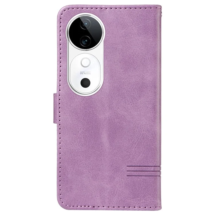 Para vivo S19 5G / V40 5G Case Lines Imprint PU Leather Wallet Phone Cover - Light Purple