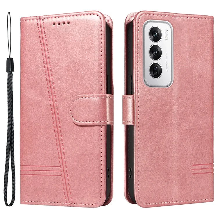 Per Oppo Reno12 5G (Global) Custodia con Linee Imprinted Leather - Oro Rosa