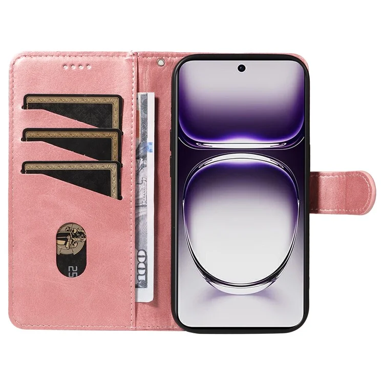 Per Oppo Reno12 5G (Global) Custodia con Linee Imprinted Leather - Oro Rosa