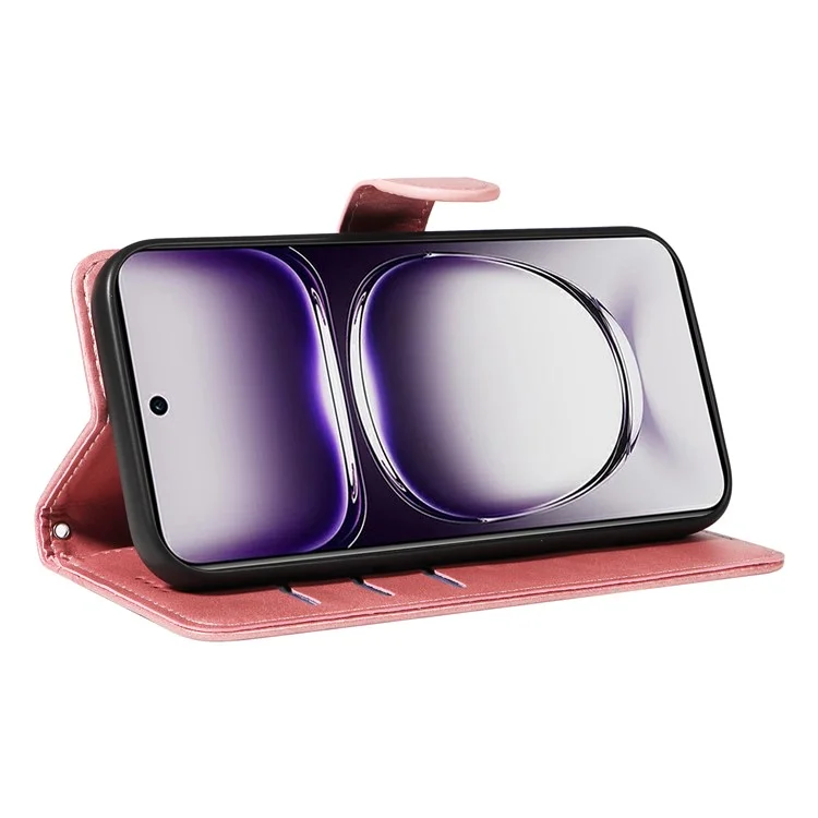 Per Oppo Reno12 5G (Global) Custodia con Linee Imprinted Leather - Oro Rosa
