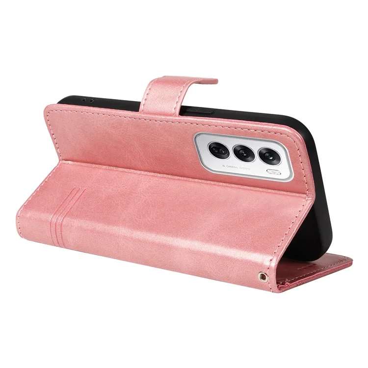 Per Oppo Reno12 5G (Global) Custodia con Linee Imprinted Leather - Oro Rosa