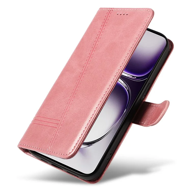 Per Oppo Reno12 5G (Global) Custodia con Linee Imprinted Leather - Oro Rosa
