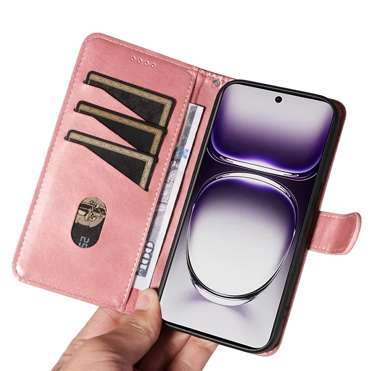 Per Oppo Reno12 5G (Global) Custodia con Linee Imprinted Leather - Oro Rosa