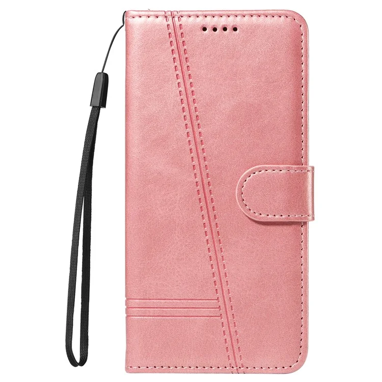 Per Oppo Reno12 5G (Global) Custodia con Linee Imprinted Leather - Oro Rosa