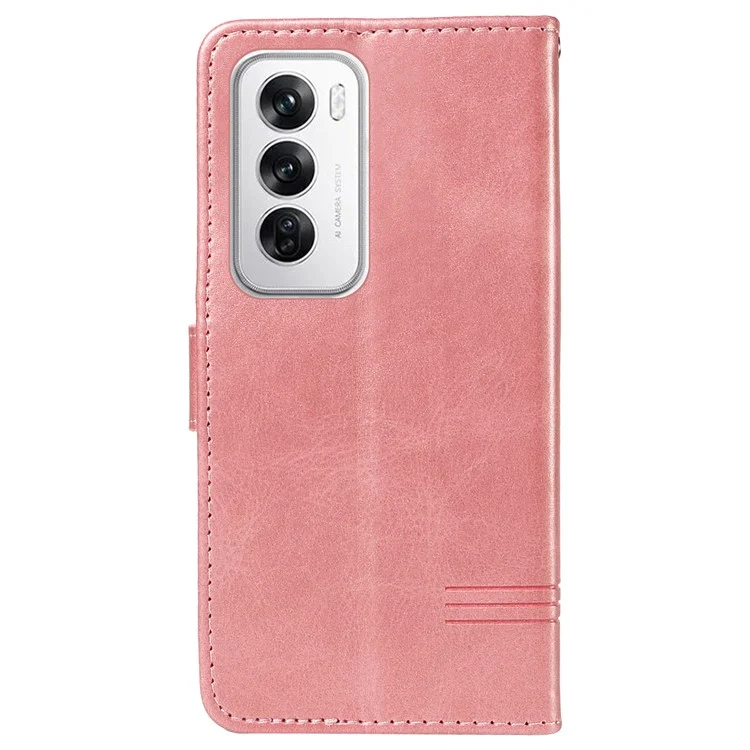 Per Oppo Reno12 5G (Global) Custodia con Linee Imprinted Leather - Oro Rosa