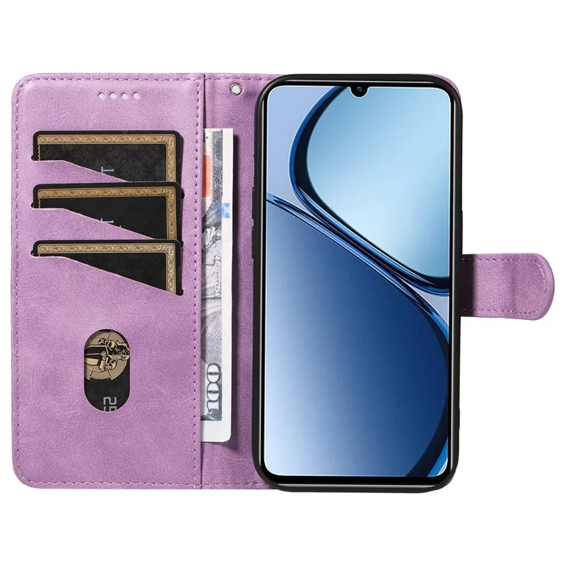 For Realme Note 60x 4G / C63 4G / C61 4G Case Wallet Imprinted Line PU Leather Flip Phone Cover with Wrist Strap - Light Purple