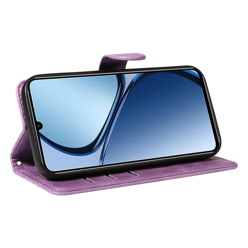 For Realme Note 60x 4G / C63 4G / C61 4G Case Wallet Imprinted Line PU Leather Flip Phone Cover with Wrist Strap - Light Purple