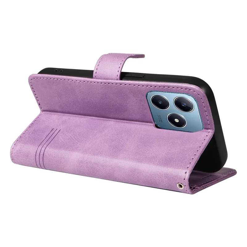 For Realme Note 60x 4G / C63 4G / C61 4G Case Wallet Imprinted Line PU Leather Flip Phone Cover with Wrist Strap - Light Purple