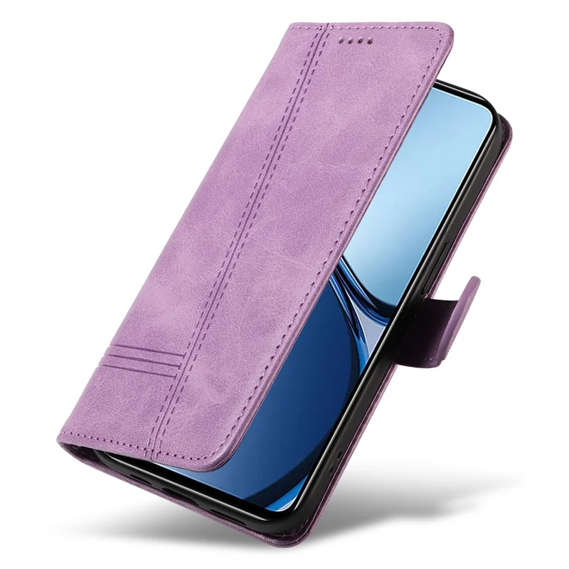 For Realme Note 60x 4G / C63 4G / C61 4G Case Wallet Imprinted Line PU Leather Flip Phone Cover with Wrist Strap - Light Purple