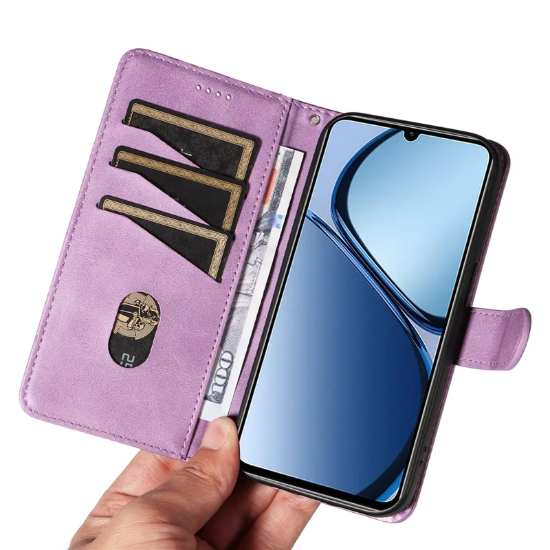For Realme Note 60x 4G / C63 4G / C61 4G Case Wallet Imprinted Line PU Leather Flip Phone Cover with Wrist Strap - Light Purple