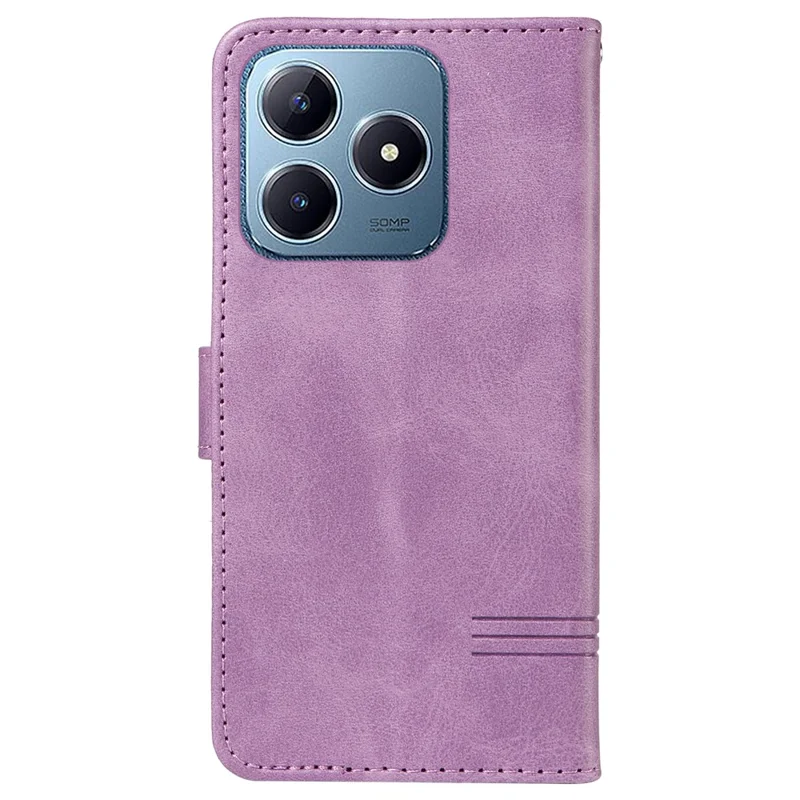 For Realme Note 60x 4G / C63 4G / C61 4G Case Wallet Imprinted Line PU Leather Flip Phone Cover with Wrist Strap - Light Purple