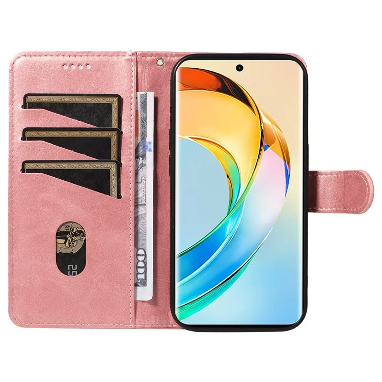 For Honor X50 5G / X9b 5G / Magic6 Lite 5G Case Lines Design Leather Wallet Phone Cover - Rose Gold