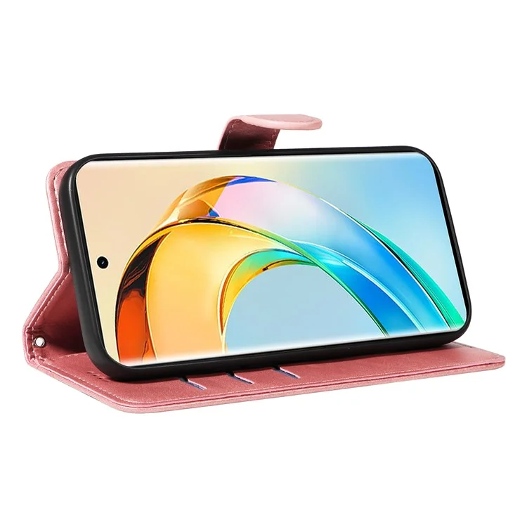 For Honor X50 5G / X9b 5G / Magic6 Lite 5G Case Lines Design Leather Wallet Phone Cover - Rose Gold