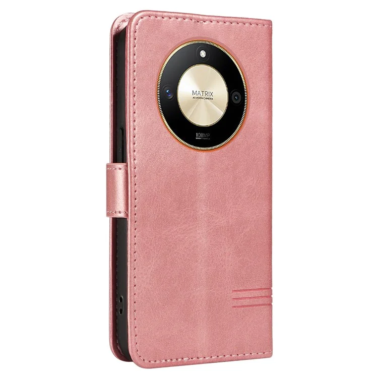 For Honor X50 5G / X9b 5G / Magic6 Lite 5G Case Lines Design Leather Wallet Phone Cover - Rose Gold
