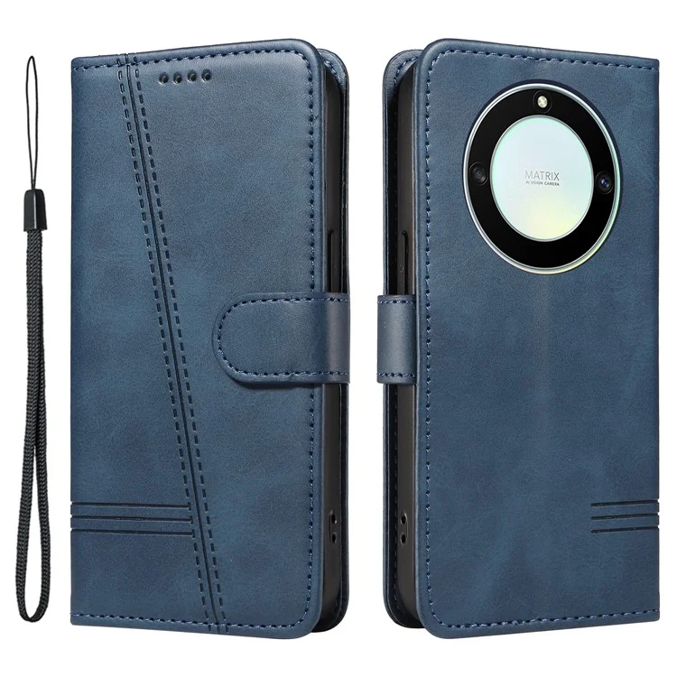 Para Honor X40 5G / X9a 5G / Magic5 Lite 5G Funda con Líneas en Forma de T Carcasa de Cuero PU Soporte para Teléfono - Azul