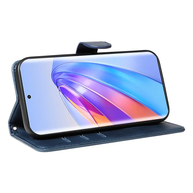 Para Honor X40 5G / X9a 5G / Magic5 Lite 5G Funda con Líneas en Forma de T Carcasa de Cuero PU Soporte para Teléfono - Azul