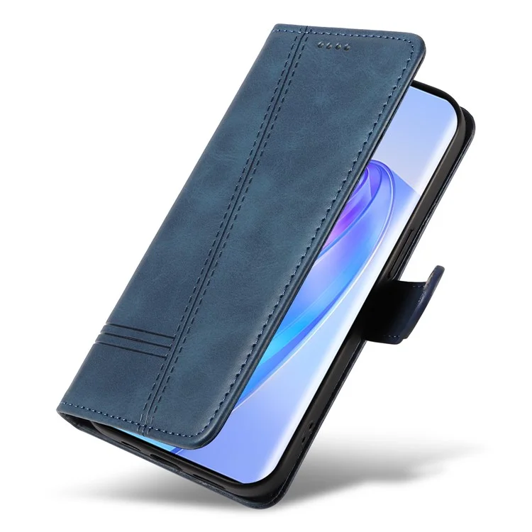 Para Honor X40 5G / X9a 5G / Magic5 Lite 5G Funda con Líneas en Forma de T Carcasa de Cuero PU Soporte para Teléfono - Azul