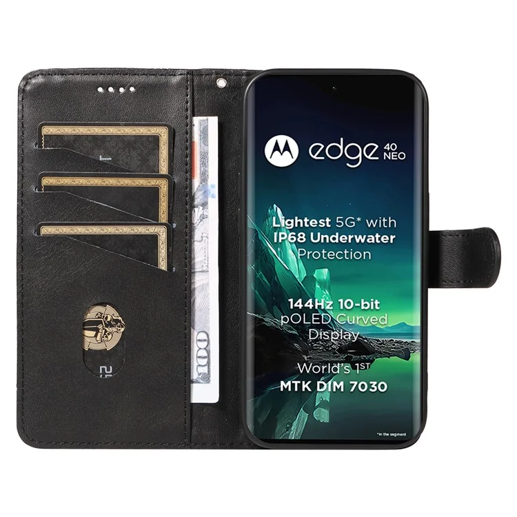 Per Motorola Edge 40 Neo 5G Case Lins Imprint Wallet Phone Leather Cover - Nero