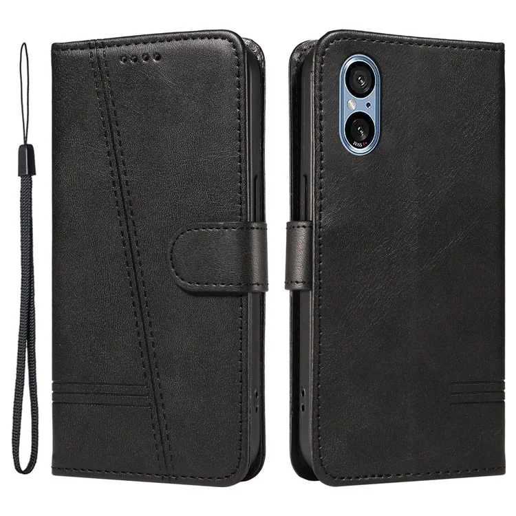 Pour Sony Xperia 10 VI Case PU Leather Wallet Lines Imprint Phone Cover - Noir