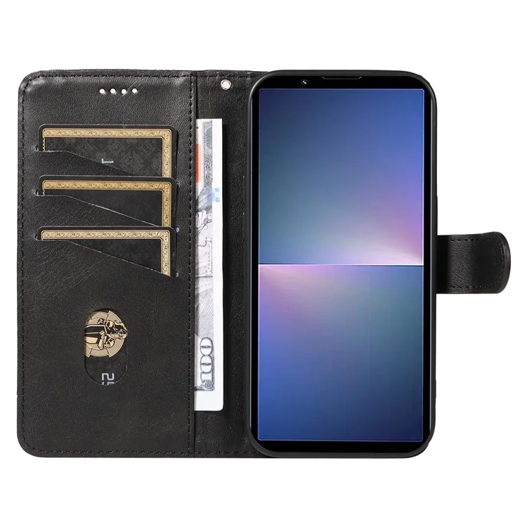Pour Sony Xperia 10 VI Case PU Leather Wallet Lines Imprint Phone Cover - Noir