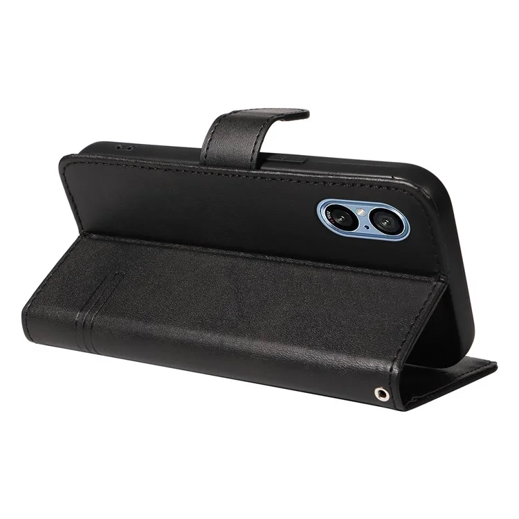 Pour Sony Xperia 10 VI Case PU Leather Wallet Lines Imprint Phone Cover - Noir