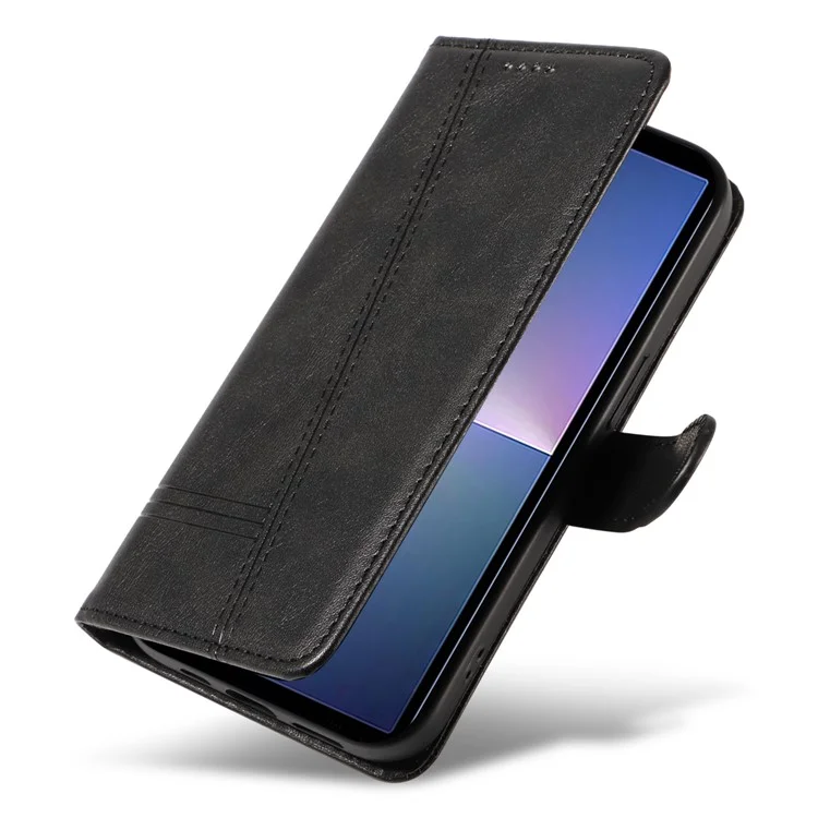 Pour Sony Xperia 10 VI Case PU Leather Wallet Lines Imprint Phone Cover - Noir