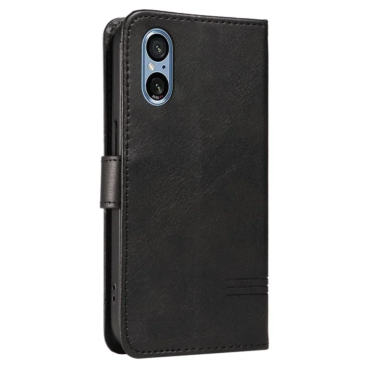 Pour Sony Xperia 10 VI Case PU Leather Wallet Lines Imprint Phone Cover - Noir