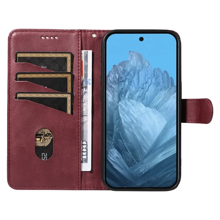 Чехол-книжка из кожи для смартфона Google Pixel 9 / 9 Pro, с бумажником и подставкой, цвет: винный красный