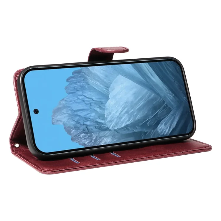 Чехол-книжка из кожи для смартфона Google Pixel 9 / 9 Pro, с бумажником и подставкой, цвет: винный красный