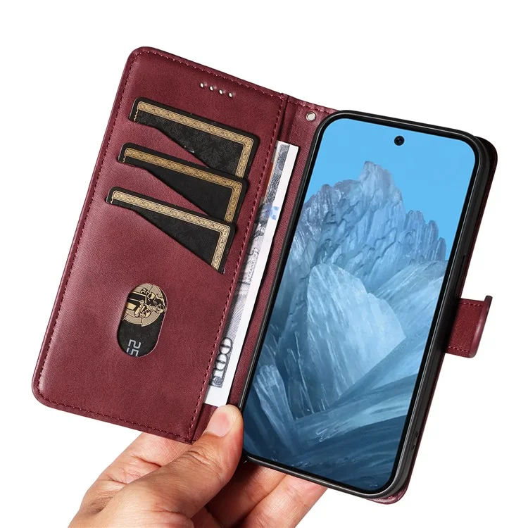 Чехол-книжка из кожи для смартфона Google Pixel 9 / 9 Pro, с бумажником и подставкой, цвет: винный красный