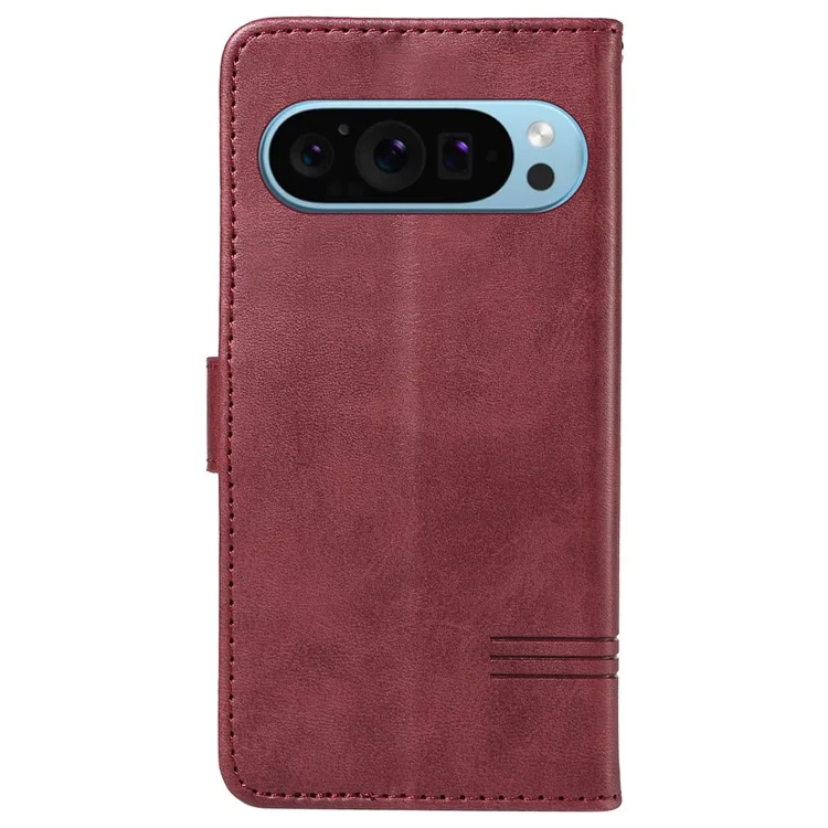 Чехол-книжка из кожи для смартфона Google Pixel 9 / 9 Pro, с бумажником и подставкой, цвет: винный красный