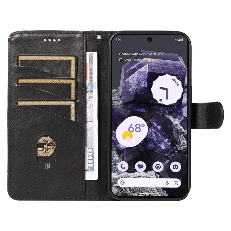Para o Google Pixel 8 Case Leather Phone Cover com Carteira e Suporte de Exibição Horizontal - Preto