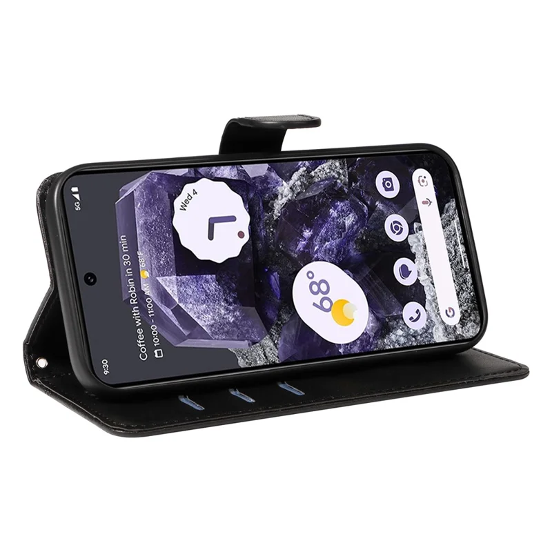 Para o Google Pixel 8 Case Leather Phone Cover com Carteira e Suporte de Exibição Horizontal - Preto