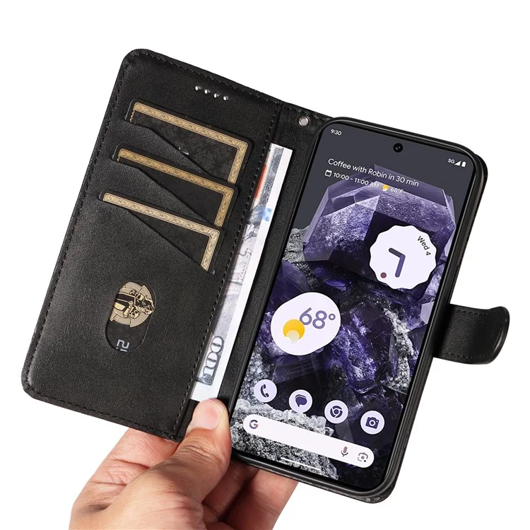 Para o Google Pixel 8 Case Leather Phone Cover com Carteira e Suporte de Exibição Horizontal - Preto