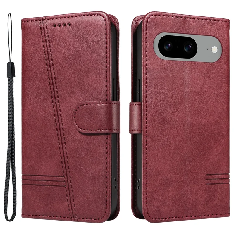 For Google Pixel 8 Case Leather Phone Cover with Wallet and Horizontal Viewing Stand - Wine Red