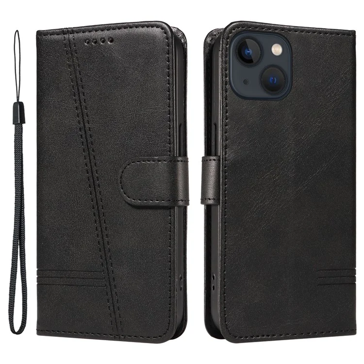 Für iPhone 13 Case PU-Leder Wallet-Kartenschlitze Schutzhülle - Schwarz