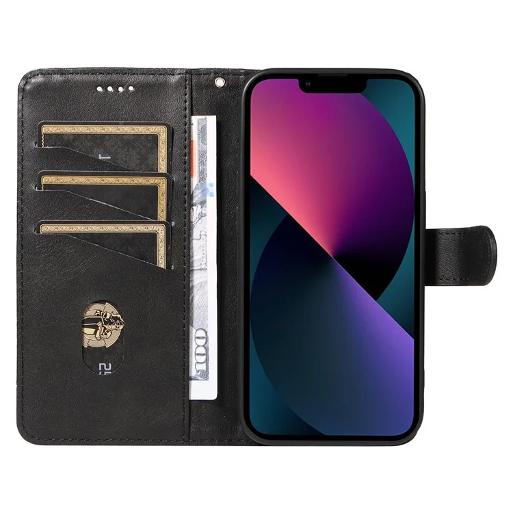 Für iPhone 13 Case PU-Leder Wallet-Kartenschlitze Schutzhülle - Schwarz