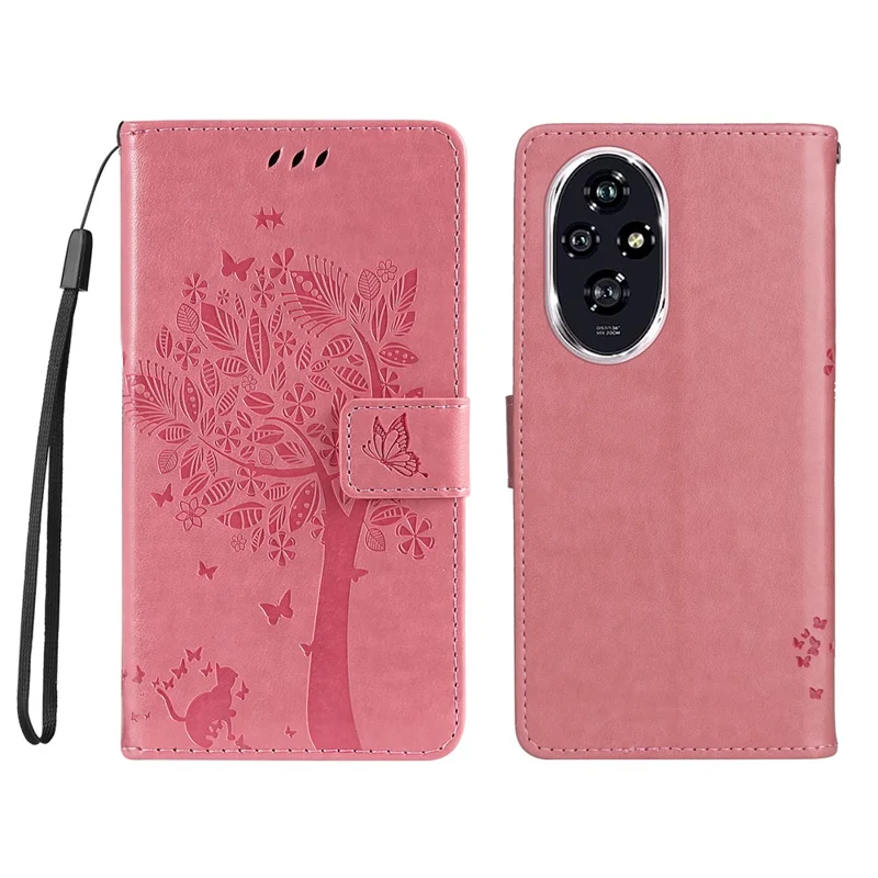 KT Imprinting Flower Series-3 Para Honor 200 5G Case Cat Tree Imprinted Leather Phone Shell - Rosa