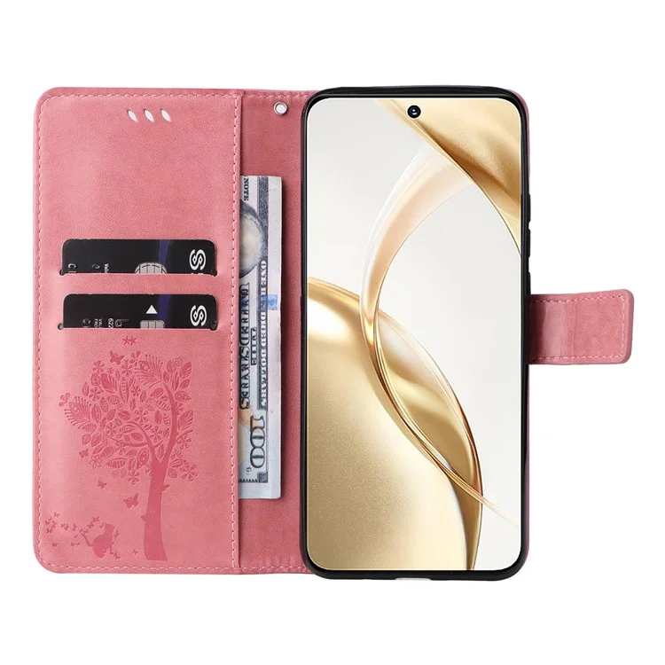 KT Imprinting Flower Series-3 Para Honor 200 5G Case Cat Tree Imprinted Leather Phone Shell - Rosa