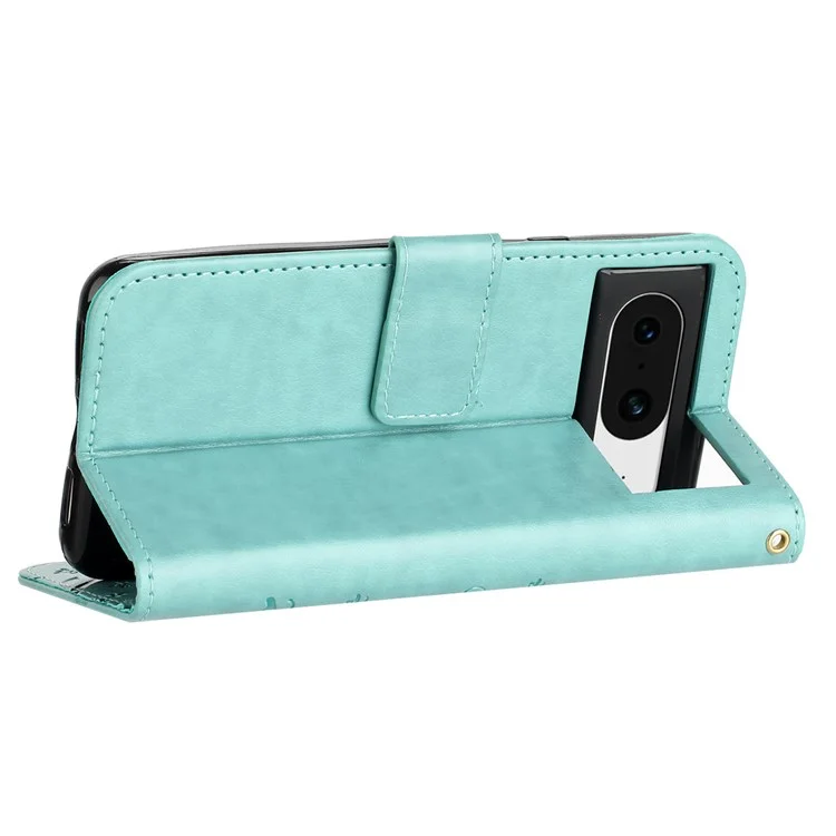 Per Google Pixel 8 Phone Case Custodia in pelle con chiusura a libro, motivo farfalle e fiori stampato - Blu neonato